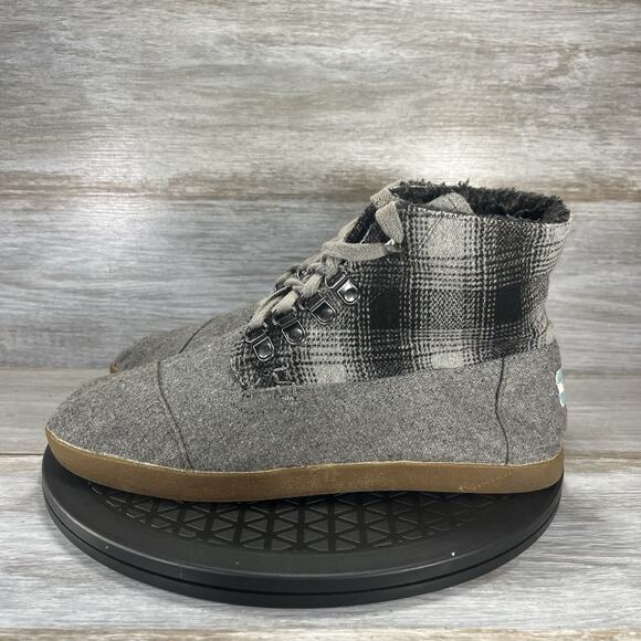 TOMS Womens Highland Ankle Gray Plaid Foldover Lace Up Wool Blend Boots Size 9.5 - Picture 1 of 10